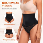 Werena Women Shapewear Tummy Control Thong Underwear High Waisted Body Shaper Panties Lace Shaping Girdle Thongs(Black, Medium)