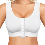 BRABIC Surgical Bra Front Closure - Comfort Compression Mastectomy Bras for Women Post Surgery with Full Coverage (White,Large)