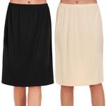 Wikoan 2 Pcs Women's Half Slips for Under Dresses Soft Modal Underskirt Short Slip Skirt Anti-Static Petticoat,Black & Nude,M