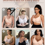 Vertvie Wireless Bras Women Seamless Jelly Supportive Mesh Crossover Bra No Underwire Push Up Full Coverage T-Shirt Bralette(Semolina,Large)