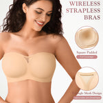 Strapless Jelly Bras for Women Push Up Wireless Seamless Non Slip Bandeau Bra Womens Supportive Padded Tube Bra No Underwire(Nude,L)