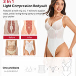 Nebility Shapewear Bodysuits for Women Tummy Control Slimming V Neck Shapewear Bodysuit Thong Body shaper with Underwire (White, Large)