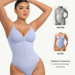 FeelinGirl Zip Front Bodysuits for Women Tummy Control Shapewear Thong Body Shaper Slimming V Neck Body Suit