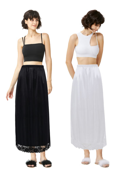 Coucoland White Half Slip Dress - 29" Women's Long Lace Slips for Under Dresses Women Underskirt Shirt Skirt Extender