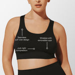 Thirdlove Seamless Racerback Flex Sports Bra, Wireless Workout Top for Women, Pullover Yoga Bras for Fitness, Gym, or Lounge, Compression Bra with Removable Cups, Medium Impact Black - Medium