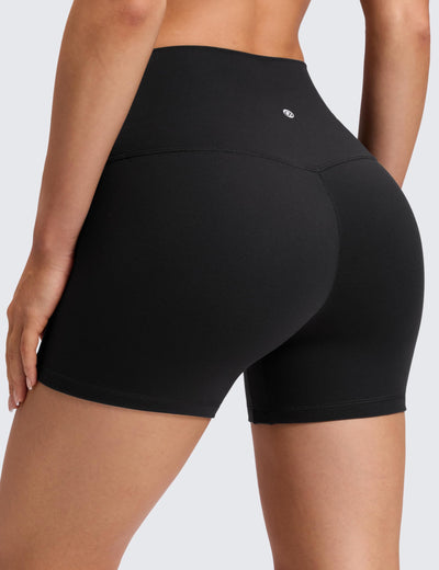 CRZ YOGA Butterluxe No Front Seam Biker Shorts 4" - High Waisted Lounge Pilates Workout Athletic Womens Buttery Soft Black Small