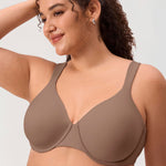 DELIMIRA Women's Inbarely Lift Full Coverage Bras Plus Size Unlined Supportive T Shirt Underwire Seamless Bra Brown Purple 34F
