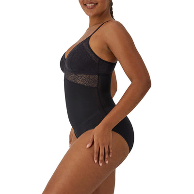 Maidenform Women's Tame Your Tummy Lace Shapewear, Firm Control, Wireless Shapewear BodySuit, Black Lace, Small