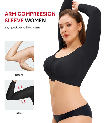 Nebility Arm Compression Sleeve Women Arm Shaper Post Surgery Post Surgery Front Closure Bra(Black,Small)