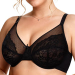 Vertvie Minimizer Bras for Women Full Coverage Underwire Supportive Bra Plus Size Lift Unlined Lace Bralette for Large Bust(Black,36DD)