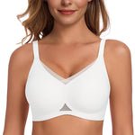 Gailife Womens Wireless V Mesh Comfortable Bra Seamless Bralette Push Up Brassiere No Underwire Supportive Tshirt Everyday Bra, White, L