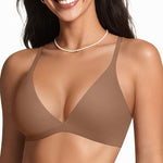 OEAK Womens Comfortable Triangle Bras No Underwire Sexy Plunge Unlined Bralette Pull On Bra Seamless Everyday Tshirt Bras Latte,XS