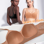 Seamless Jelly T Shirt Bras for Women No Underwire Comfort Wireless Padded Bralettes Soft Support Bras(#01 Latte(Padded)-Spaghetti Strap,X-Small)