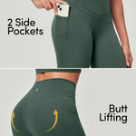 IUGA Compression Leggings with Pockets for Women Tummy Control Leggings No Front Seam Workout High Waist Yoga Pants, Forest Green