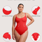 Lover-Beauty Lace Shapewear Bodysuits for Women Tummy Control Breathable Thong Seamless with Removable Cups Red X-Large-XX-Large