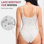 Nebility Lace Bodysuit for Women Tummy Control Shapewear V Neck Body Suits(Small,White)