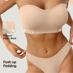 OEAK Supportive Strapless Bras for Women Push Up Wireless Bandeau Bra Non Slip Seamless Bras Comfortable Padded Bralette Beige L