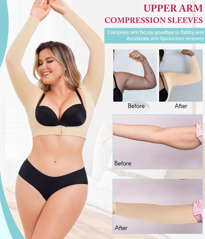 LODAY Upper Arm Shaper for Women Faja Post Surgery Slimming Compression Sleeves Shapewear Tops (Beige, L/XL)
