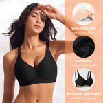 Wireless Jelly Bras for Women V Neck Seamless No Underwire Tshirt Bras Comfortable Padded Bralettes Everyday Bra with Support(A1#Black(v Neck),Large)