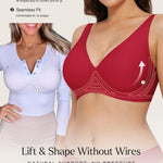 Wireless Bra Push Up Seamless Bras for Women Comfy No Underwire Bra Supportive Bralettes Deep V Comfortable Tshirt Bras Red L