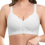 Werena Front Close Wireless Bras Padded Jelly Bra for Women Seamless Bralette for Older Women with Adjustable Straps (White,M)