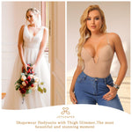 JOYSHAPER Plunge Shapewear Bodysuit for Women Backless Shapewear Mid Thigh Low Back Faja Shapewear Tummy Control Full Body Suits Nude XL