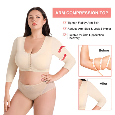 Plus Size Women's Arm Shaper Tops Arm Lift Slimmer Compression Sleeves Support Garment Post Surgical Corrector Tank Top 3/4 Sleeve (3XL, Beige)