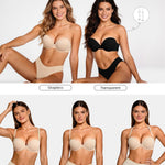 Amafuur Strapless Push Up Bras for Women Padded Add One Cup with Clear Straps Convertible Multiway Bra Underwire, Nude, 32A