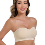 ANGOOL Strapless Bras for Women Wirefree Non-Slip Tube Top Invisible Bralette Seamless Padded Bandeau Bra, Beige, L
