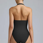OQQ Women Halter Neck Bodysuits 2 Pack Sleeveless Shapewear One Piece Leotard Shirt Going Out Tops Black Darkpurple