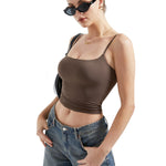 SUUKSESS Women Sexy Square Neck Tank Top Summer Y2K Going Out Tops Casual Sleeveless Basic Cami Shirts (Brown, S)