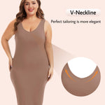 Wikoan Women's Plus Size Full Slip Dress Soft V-Neck Under Dress Sleeveless Tank Top Dress Wide Strap Slip Nightgown,Coffee,XL