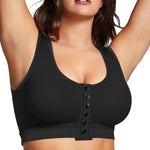 BRABIC Front Closure Post Surgery Compression Bras for Women Mastectomy Full Coverage Wireless Bra with Back Smoothing Comfort Black, Medium
