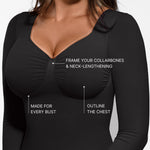 FeelinGirl Tummy Control Shapewear Compression Shirt Women Long Sleeve Shapewear Top Slimming Body Shaper V Neck Black Large
