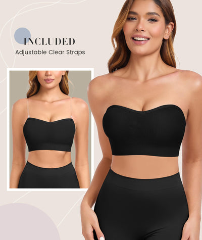Finduself Strapless Bras for Women Non-Slip Padded Bandeau Bra Wireless Tube Top Bra Including Clear Straps