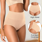Asbestt Womens Underwear Full Coverage Women Panties for Ladies Soft Stretch Cotton Briefs High Waisted Plus Size Breathable Girls Hipster Panties 5 Pack XL-2XL