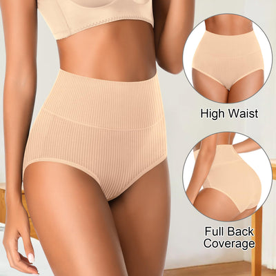Asbestt Womens Underwear Full Coverage Women Panties for Ladies Soft Stretch Cotton Briefs High Waisted Plus Size Breathable Girls Hipster Panties 5 Pack XL-2XL