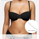 Popilush Push Up Bra Balconette Seamless Underwire Demi T-Shirt Square Neck Bra Lingerie Color Black 38D