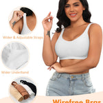 Wireless Sewn in Padded Bras for Women Comfortable Push Up Full Coverage Bralettes No Underwire Everyday Tshirt Bra(#02 White(Padded)-Wide Strap,Medium)