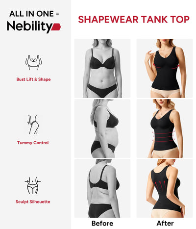 Nebility Compression Tanks for Women Shapewear Tummy Control Body Shaper Cami Tank Top V Neck Camisole