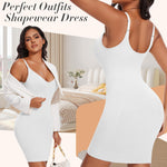 Betaven Shapewear Dress for Women V-Neck Full Slip Dress Seamless Body Shaper Under Dresses Tummy Control Dress,White,Medium