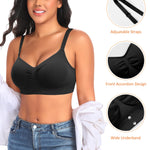 Wireless Sewn in Padded Bras for Women Comfortable Push Up Full Coverage Bralettes No Underwire Everyday Tshirt Bra(#01 Black(Padded)-Spaghetti Strap,Large)