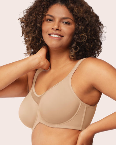 HSIA Minimizer Bras for Women Plus Size, Full Coverage Coolcomfort T Shirt Unlined Bra with Underwire for Heavy Breast, Ivory Beige 34C