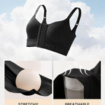 SHAPELLX Post Surgery Bras for Women Front Closure Compression Bra Wireless Mastectomy Bras Adjustable Straps Black M
