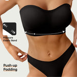OEAK Supportive Strapless Bras for Women Push Up Wireless Bandeau Bra Non Slip Seamless Bras Comfortable Padded Bralette Black XL
