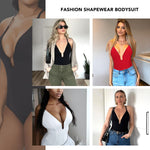SHAPERIN Women's U Plunge Bodysuit Low Back Double Lined Tummy Control Shapewear Deep V Thong Body Suits