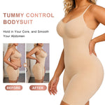 SHAPERX Shapewear for Women Tummy Control Bodysuit Mid Thigh Body Shaper Shorts for a Lifted Look,SZ5218-2-Beige-L/XL