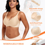 Wireless Jelly Comfortable Bras for Women Push Up Scalloped V Neck No Underwire Tshirt Bra Seamless Padded Bralettes(A1# Nude(Pure),XX-Large)