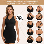 JOYSHAPER Shapewear Slip Dress with Built in Bra for Women Halter Shapewear Dress Tummy Control Full Slips Adjustable Strap Under Dresses Black L