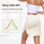 MANCYFIT Half Slips for Women Underskirt Short Mini Skirt with Floral Lace Trim Beige Medium